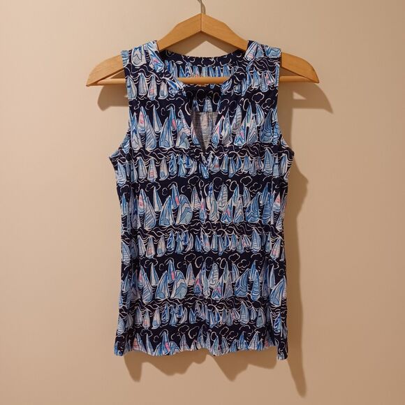 Lilly Pulitzer Low Tide Navy Blue Sails and Stripes Dev Tank Top Size XS - Picture 3 of 8